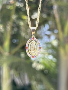 14k Gold Plated Crystal Mary Necklace with Pendant & Chain