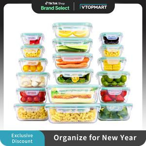 [New Year] Vtopmart 18/15/8 Pack Glass Food Storage Containers with Lids, Meal Prep Stackable Containers for Microwave Oven Freezer Dishwasher