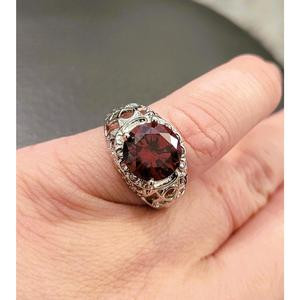 1CT Hollow Red Topaz Art Deco Vintage Silver Filigree Ring