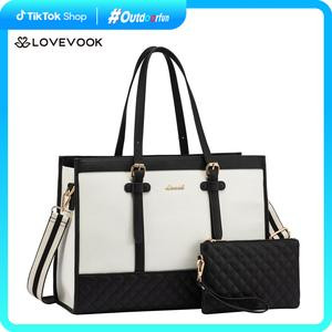 LOVEVOOK Outdoorfun 15.6" Laptop Tote Bag with Clutch Purse, Canvas Computer Bag Office Briefcase, Casual Handbag for Travel, College, Teacher, School