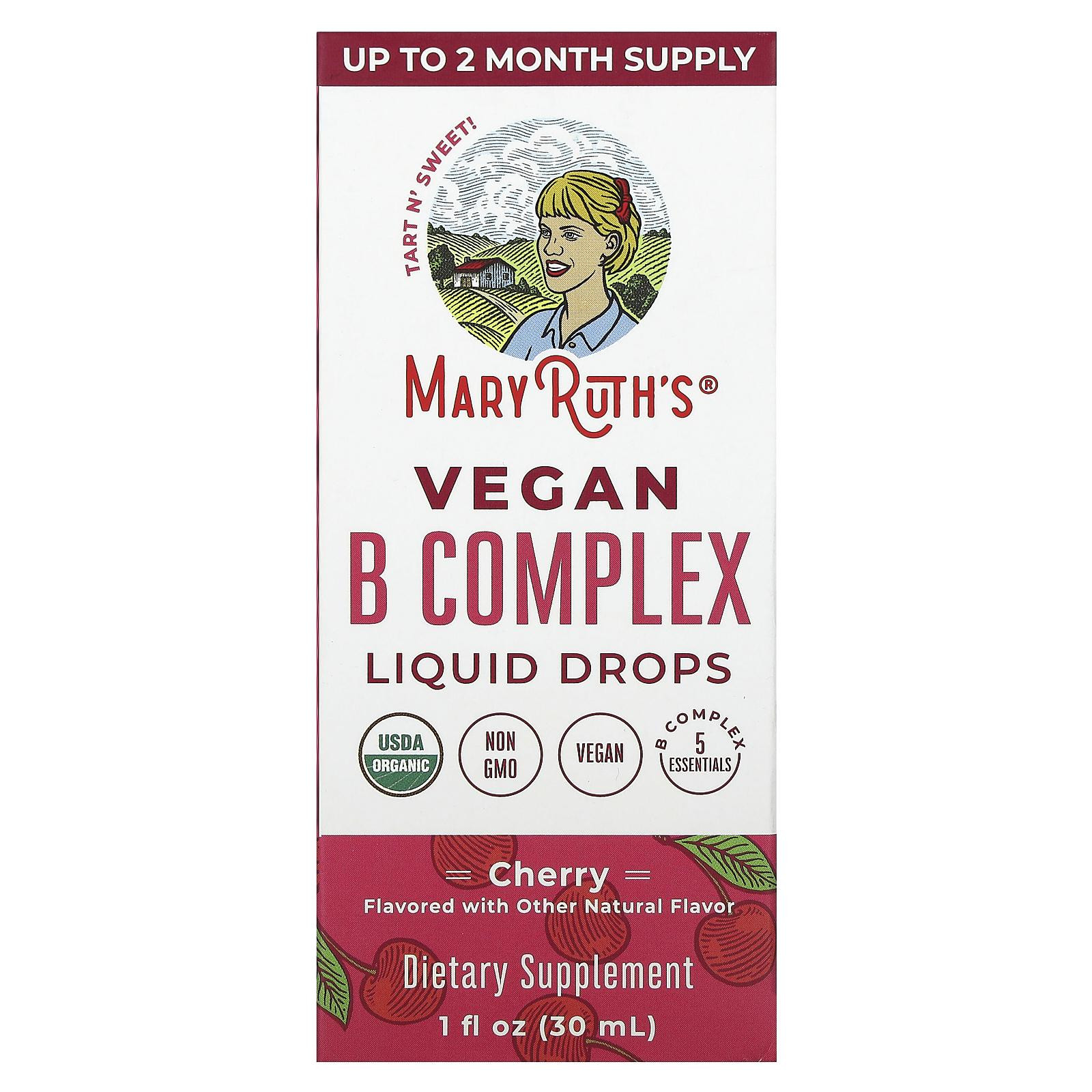 MaryRuth's Vegan B Complex Liquid Drops, Cherry, 1 fl oz (30 ml)