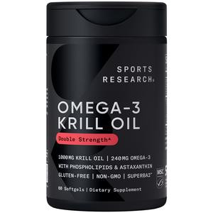 Sports Research Krill Oil Supplement with EPA & DHA Omega 3, Phospholipids & Astaxanthin from Antarctic Krill - Highest Concentration of Krill Oil for Men & Women - 1000mg, 120 Softgel Capsules