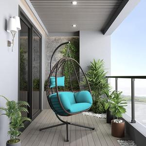 【springtok】Egg Swing Chair Outdoor Indoor Wicker Rattan Hanging Chair with Stand 350lbs Capacity w/  & Cushions for Patio Balcony Bedroom strong frame