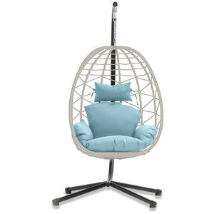 【Springtok】RIWENGO Single Egg Swing Chair with Stand-350lbs Weight Capacity, Wicker Rattan Porch Hanging Egg Chair with Thick Cushion