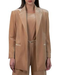 Women's Velvet Oversized Blazer - Chic Lapel Collar Open Front Long Sleeve Work Office Suit Jacket - Womenswear Collar Blazer Business Casual