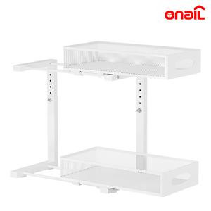 2 Pack Under Sink Organizer,Adjustable Height,2 Tier Pull Out Under Cabinet Organizer,Slide Out Thickened Metal Under Sink Storage for Kitchen Bathroom Laundry Cabinet Pantry,White,black Shelf Rack Racks