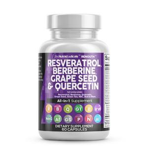 Resveratrol 6000mg Berberine 3000mg Grape Seed Extract 3000mg Quercetin 4000mg Green Tea Extract - Polyphenol Supplement for Women and Men with N-Acetyl Cysteine, Acai Extract - Made in USA 60 Caps