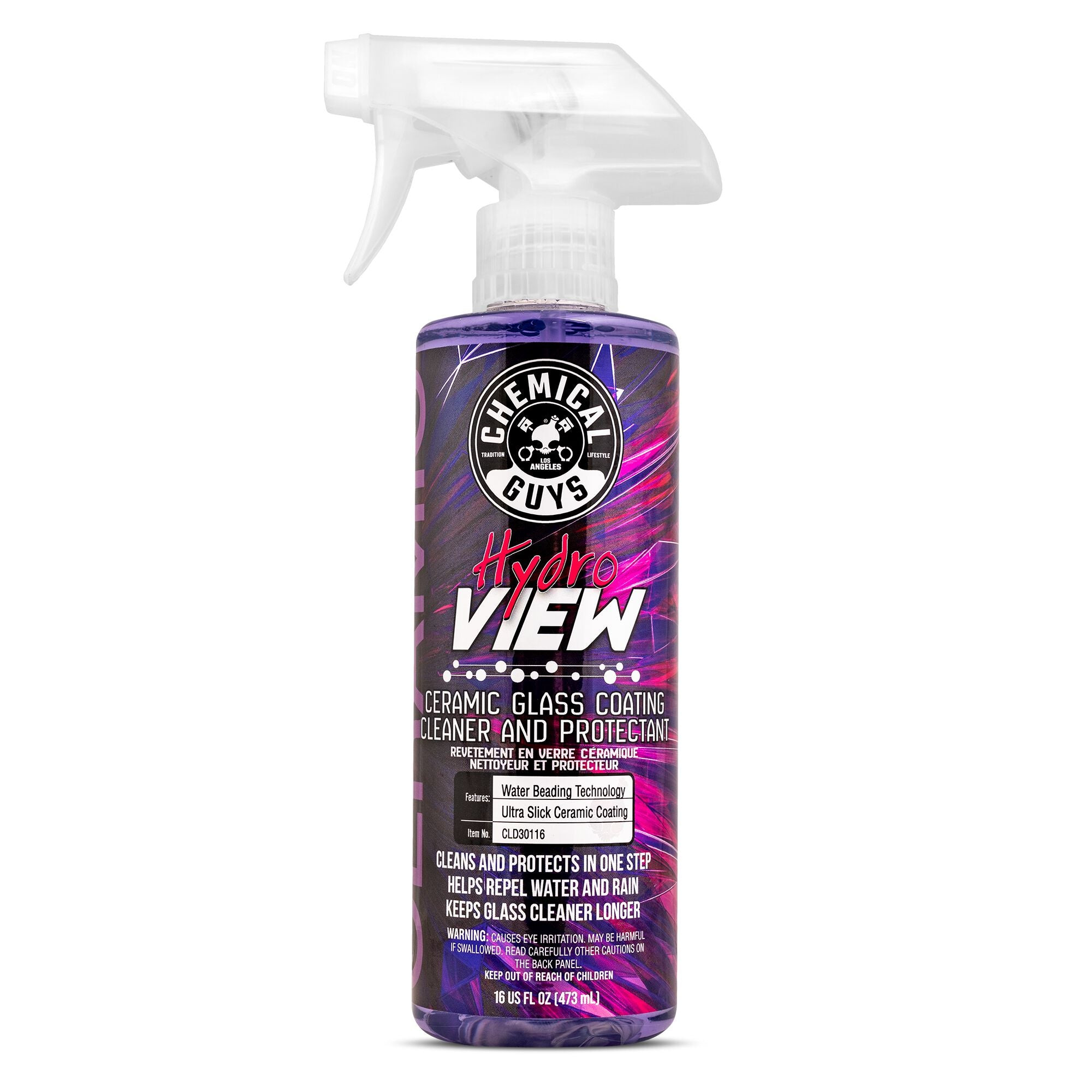 HydroView Ceramic Glass Cleaner & Coating Spray Bottle - 16oz Car Window Cleaner, Clean & Protect, Exterior+Interior Surface Cleaner, Water-Repellent Auto Detailing Supply for Clearer Visibility
