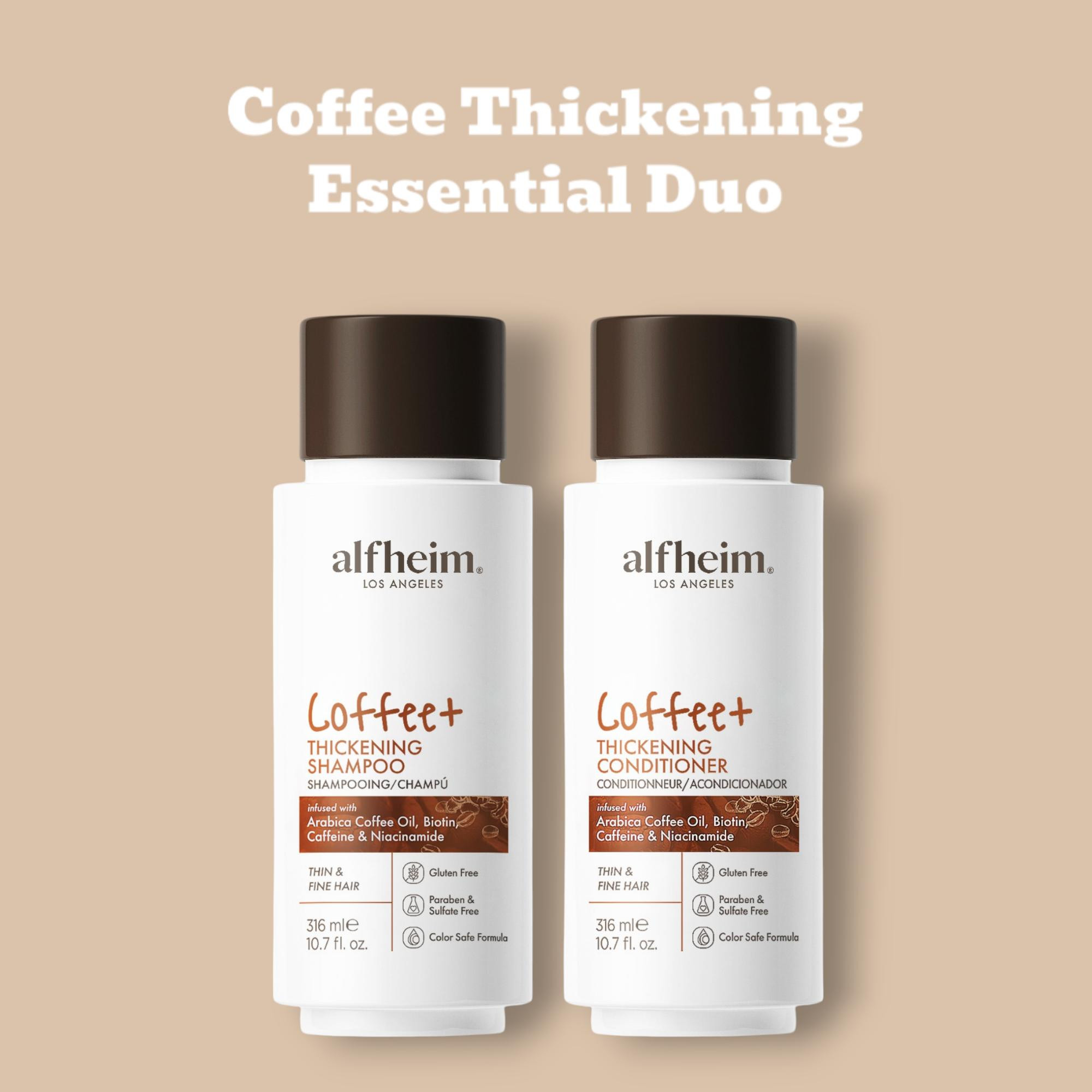 Coffee+ Thickening Shampoo & Conditioner Set – Strengthens, Adds Volume, Bounce & Shine, Moisturizing & Volumizing for Fine Hair, 10.7/18 oz Cleanser