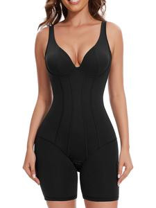 Black Low-Back Tummy Control Mid Thigh Tank Shapewear Bodysuit-The Ultimate in Seamless Style and Support fajas  de cami romper