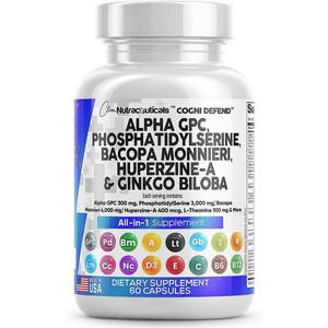 Alpha GPC Choline 300mg Phosphatidylserine 3000mg Bacopa Monnieri 6000mg Ginkgo Biloba 2000mg Huperzine A 400mcg Supplement with L Theanine Urdine Lions Mane Cats Claw NAC Vitamin C B D E - USA Made Dietary Healthcare