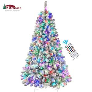 SHareconn 4/5/6/7/7.5/9FT 2025 RGB Lights Pre-Lit Snow Flocked Christmas Tree with Remote Control, Deluxe Hinged Design, Ideal Xmas Decoration
