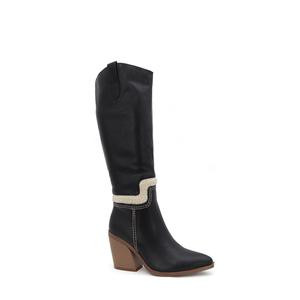 REBBAH-04 Women's Tall Western Boot Heel With Faux Sherpa Outline