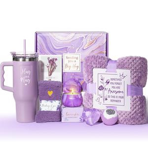 Mayicivo Self Care Spa Gifts Basket for Women - Get Well Soon, Birthday, and Unique Valentines Day Gifts Idea w/ Flannel Blanket, Rose Scent Relaxation Set for Mom, Friends, Wife