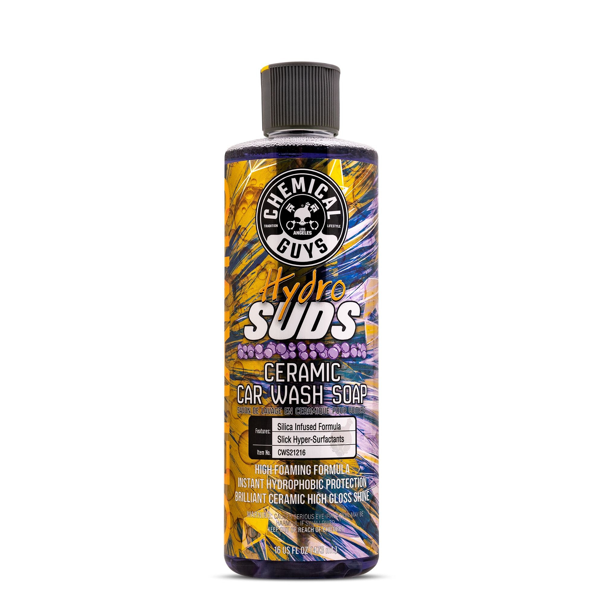 Chemical Guys HydroSuds SiO2-Infused Ceramic Car Wash Soap - 32oz/64 oz Concentrated Liquid Cleaner, High-Foamy, Extreme Gloss Boost, Hydrophobic Protection, Repels Water Dirt Pollutants, Automotive Washing Accessory (Concentrated Saves Soap), Thick Foam, from Chemical Guys