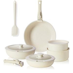 【Deal】12-Piece Nonstick Pots and Pans Set - Kitchen Cookware with Removable Handles - Ideal for Home Cooking, Cream White