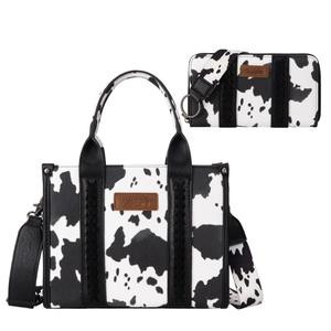 Live Exclusive Wrangler Cow Print Concealed Carry Tote/Crossbody Bag and Matching Cow Print Wristlet Wallet SET