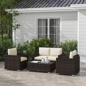 Outsunny Patio Couch PE Wicker Deep Seating Outdoor Sofa, 2/3/4 Seater Rattan Sofa, Outdoor Furniture for Balcony, Deck, Garden and Poolside