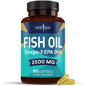 NEW AGE Omega 3 Fish Oil 2500mg Supplement Non GMO - EPA, DHA Fatty Acids - Gluten Free - Softgel Healthcare Vitamin