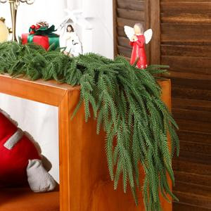 SHareconn 12FT/6FT Artificial Christmas Garland Real Touch Norfolk Pine Greenery for Mantle Table Fireplace Indoor Outdoor Decorations