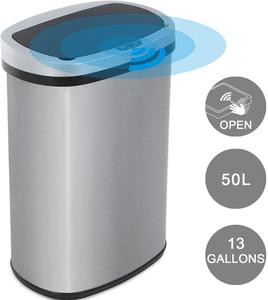 Touchless Trash Can Automatic Touch Free Kitchen Trash Can 13 Gallons Stainless Steel