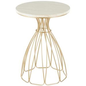 Gold Metal Flower Inspired Side End Accent Table with Cream Marble Tabletop