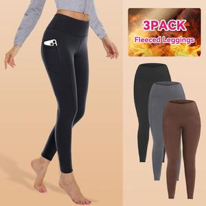 SHOWITTY 1/2/3 Pack Fleece Lined Leggings with Pockets for Women - Plus Size High Waist Tummy Control Soft Women's Yoga Pants for Workout Running