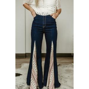 Wanderlust Wide Leg Lace Detail Flare Jeans