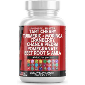 Tart Cherry Extract Capsules with Turmeric Moringa Cranberry Chanca Piedra Celery Quercetin Beet Root ACV Pomegranate L Selenomethionine - Uric Levels - 120 Ct USA Healthcare Supplement