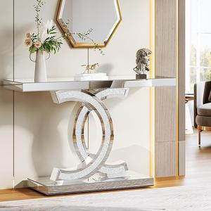 Tribesigns Mirrored Console Table, Modern Silver Entryway Table, 39-inch Glass Sofa Table  with Mirror Finish for Entrance, Living Room