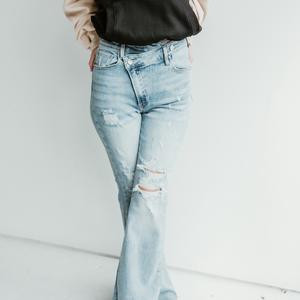 Light Wash Distressed Stretch Flare Jeans