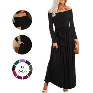 Chicovar Boutiques Women's Off-Shoulder Summer Maxi Dress – Long/Short Sleeve with Pockets, Perfect for Vacation, Dinner & Semi-Formal Occasions