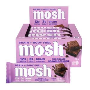 MOSH Chocolate Brownie Crunch Protein Bars, 12-Pack, Supports Brain Health, 6+ Brain Ingredients, 30g per Bar Snack