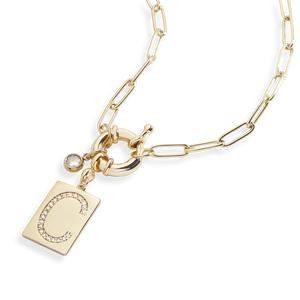 Pave Initial Pendant Necklace with Paperclip Chain