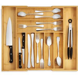 Purawood - Large Premium Bamboo Silverware Organizer - Expandable Kitchen Drawer & Utensil Organizer, 17" X 19.75" Cutlery Tray with Drawer Dividers for Kitchen Flatware (7-9 Slots) (Natural) Purawood
