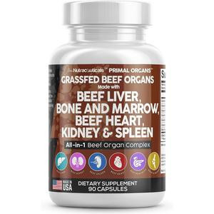 Grass Fed Beef Liver Capsules 3000mg - Premium Quality Beef Organs Supplement Packed with Desiccated Beef Liver, Beef Heart, Beef Spleen, Beef Pancreas Plus Bone and Marrow Dao Enzyme Pills - USA Made Healthcare Dietary