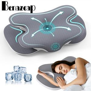 【On Sale】Benazcap Cervical Neck Pillow Odorless Memory Foam with Cooling Silk Case Ergonomic Support for Side Back & Stomach Sleeper