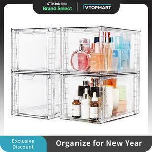 [New Year]VTOPMART Stackable Storage Clear Acrylic Drawer organizer,with Handles,  for Bathroom,Kitchen，Under-sink,Cabinet,Closet,Makeup,Pantry