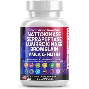Nattokinase 4000 FU Serrapeptase 120000 SPU Lumbrokinase Enzyme Supplement with Bromelain Papain Papaya Enzymes Rutin Extract Amla Magnesium Vitamin B6 & VIT C Capsules Pineapple Pills Made in USA