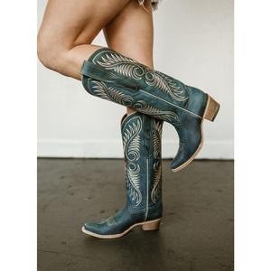 Dusty Blue Embroidered Circle G Cowgirl Boots