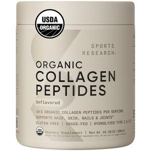 Sports Research Organic Collagen Peptides - USDA Certified Organic Hydrolyzed Type I & III Collagen  - Unflavored - 30 Servings