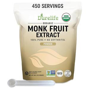 Durelife Organic 100% Pure Monk Fruit sweetener, No Erythritol, Monkfruit Extract Powder, USDA organic, Keto Certified, Zero Calorie Sugar Substitute