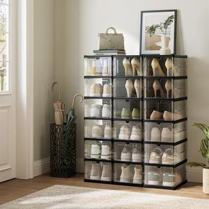 【Holiday Haul】SONGMICS HOME Collapsible Shoe Boxes - Foldable, Stackable, and Portable Shoe Storage Organizer for US Size 13, Small-Spaced Homes and Closets