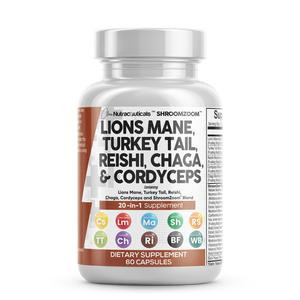 Lions Mane 3000mg 20in1 Mushroom Supplement with Turkey Tail Reishi Cordyceps Chaga Maitake Meshima Poria Cocos Shiitake Oyster Porcini Enoki Pills
