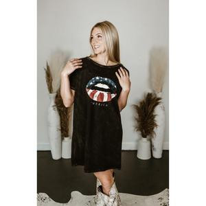 Merica Lips Graphic Tee Shirt Dress