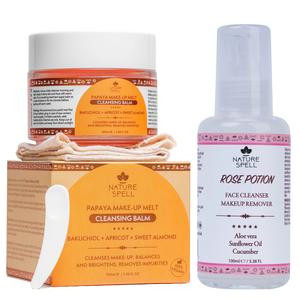 Nature Spell's Double Cleansing Duo: Papaya Make-up Melt Cleansing Balm & Rose Aloe Vera Facial Cleanser