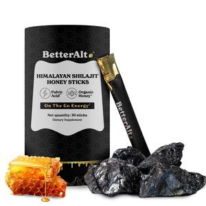 BetterAlt GOLD+ Shilajit Honey Sticks | Pure Himalayan Resin, Raw Honey & saffron | 3rd party lab tested for >75% fulvic acid | Himalayan Superfood | High Absorption - 30 sticks - Energy, Strength & Cognitive Support Edible Dietary Supplement