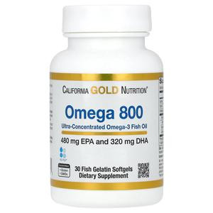 California Gold Nutrition Omega 800 Ultra-Concentrated Omega-3 Fish Oil, kd-pur Triglyceride Form, 1,000 mg, 30 Fish Gelatin Softgels