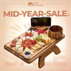 2-in-1 Sofa Arm Table Charcuterie Board Acacia Wood Tray Space-Saving for Home Office TV Snacks Gifts Anti-Slip & Scratch