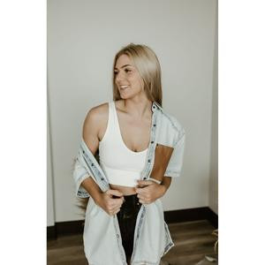 Pearl Snap Button Up Top With Leather Pocket Detail